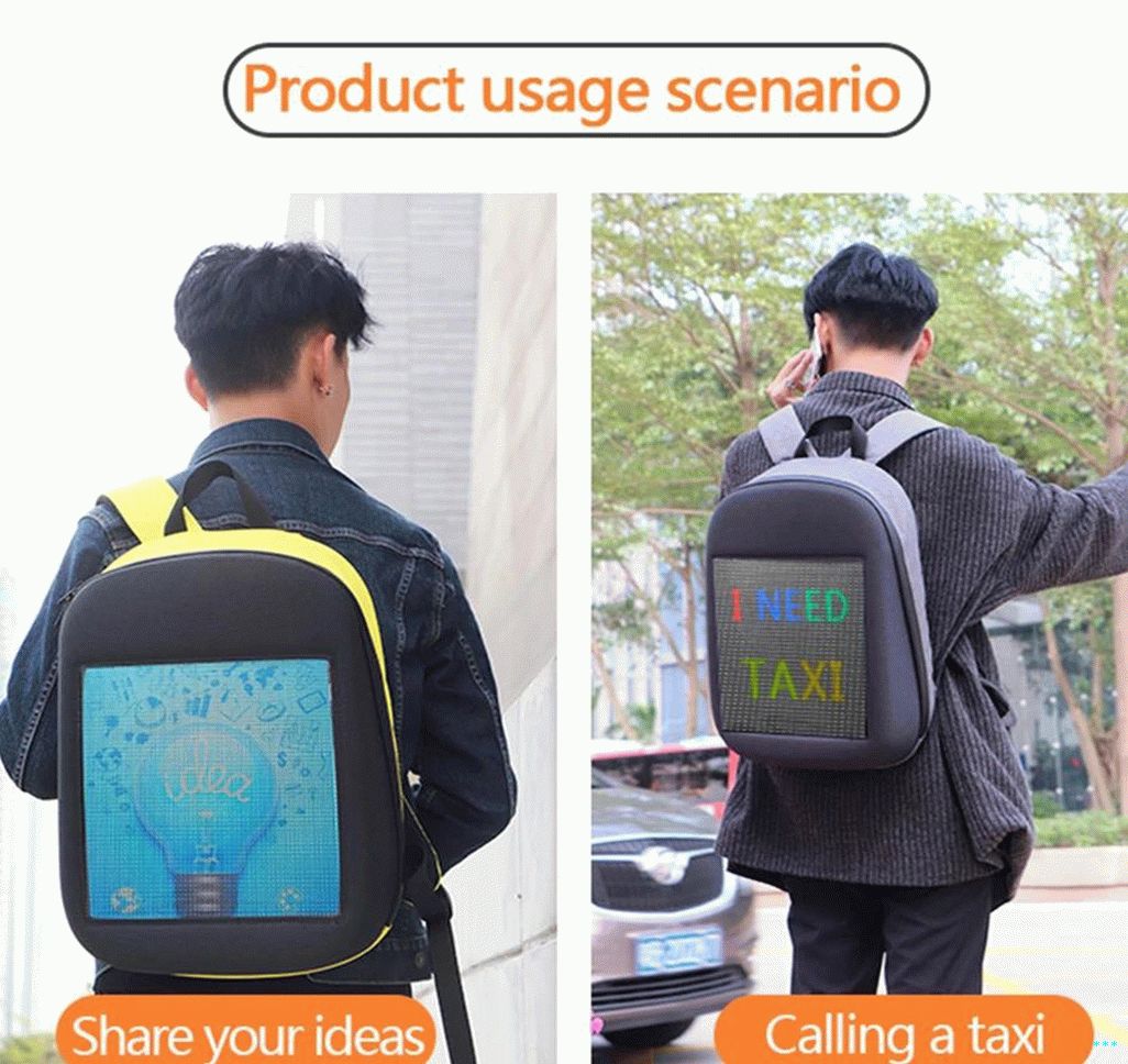 Unisex kreativní design LED displej obrazovky batoh APP kontrolní vzor zdarma změnit - modrý